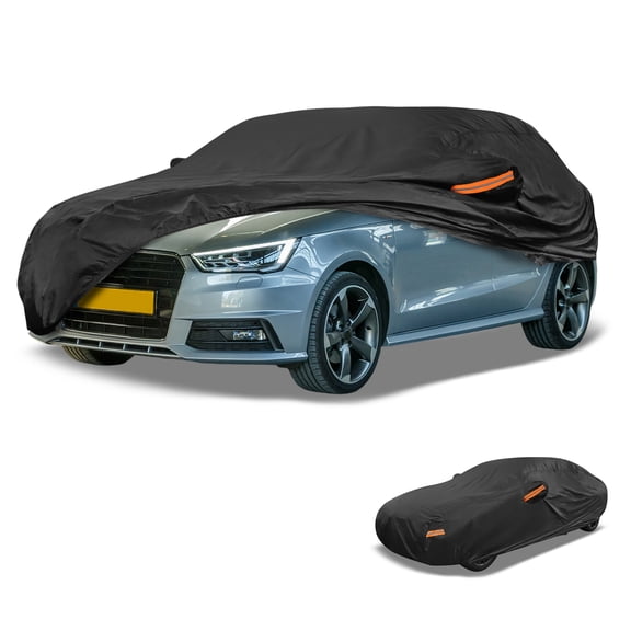 Unique Bargains 1 Pcs Universal Car Cover Waterproof All Weather Automotive Outdoor Anti-UV Sun Rain Protection Aluminum Film Black Fit for Sedan Length Up to 165"