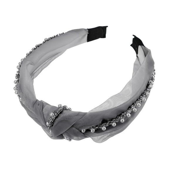 Unique Bargains 1 Pcs Women Knotted Headbands Fashion Bead Knot Headband Hair Accessories Gray