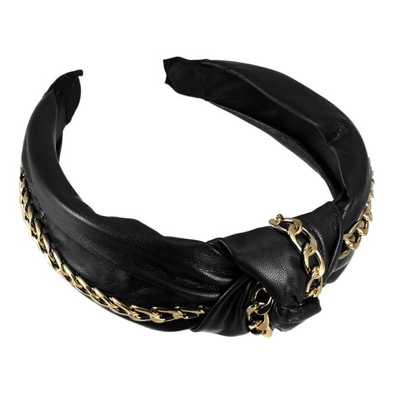 Unique Bargains 1 Pcs Women Knotted Headbands Fashion Vintage Knotted PU Leather Hair Hoop Hair Accessories Black