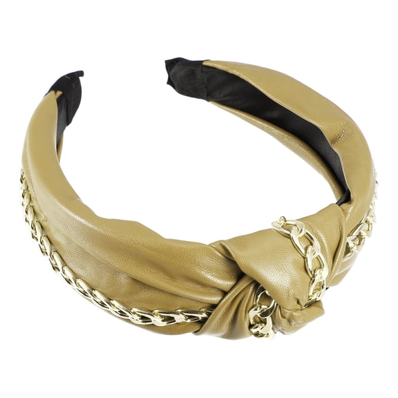 Unique Bargains 1 Pcs Women Knotted Headbands Fashion Vintage Knotted PU Leather Hair Hoop Hair Accessories Gold Tone