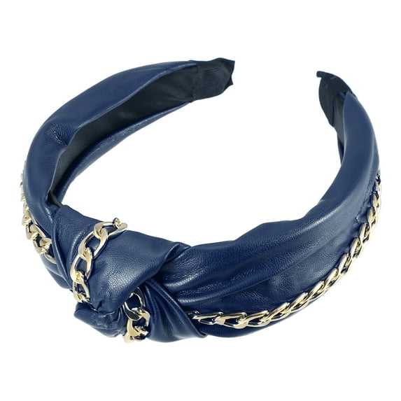 Unique Bargains 1 Pcs Women Knotted Headbands Fashion Vintage Knotted PU Leather Hair Hoop Hair Accessories Navy Blue