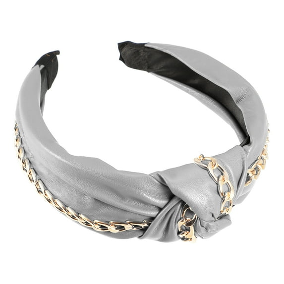 Unique Bargains 1 Pcs Women Knotted Headbands Fashion Vintage Knotted PU Leather Hair Hoop Hair Accessories Silver Tone