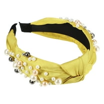 Unique Bargains 1 Pcs Women Knotted Headbands Fashion Wide Faux Pearl Bead Headband Hair Accessories Yellow