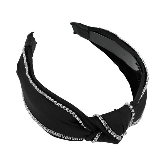Unique Bargains 1 Pcs Women Knotted Headbands Fashion Wide Knot Rhinestone Head Bands Hair Accessories Black