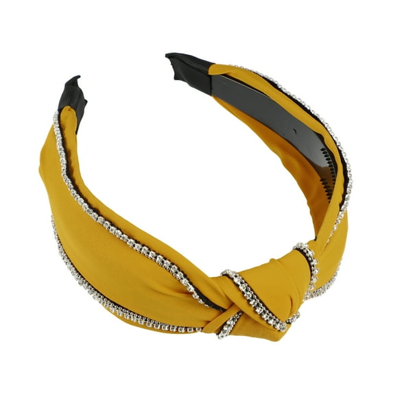 Unique Bargains 1 Pcs Women Knotted Headbands Fashion Wide Knot Rhinestone Head Bands Hair Accessories Yellow