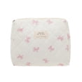 thumbnail image 1 of Unique Bargains 1 Piece Bow Quilting Makeup Bag with Smooth Zipper White, Pink, 1 of 5