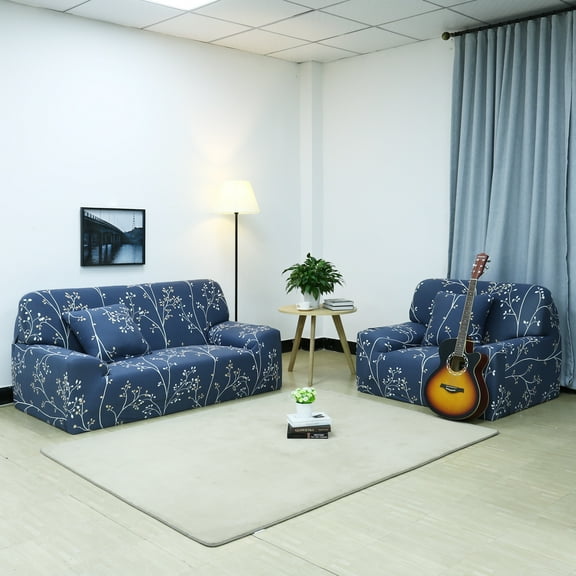 Unique Bargains 1-Piece Contemporary Floral Stretch Sofa couch slip cover, Blue