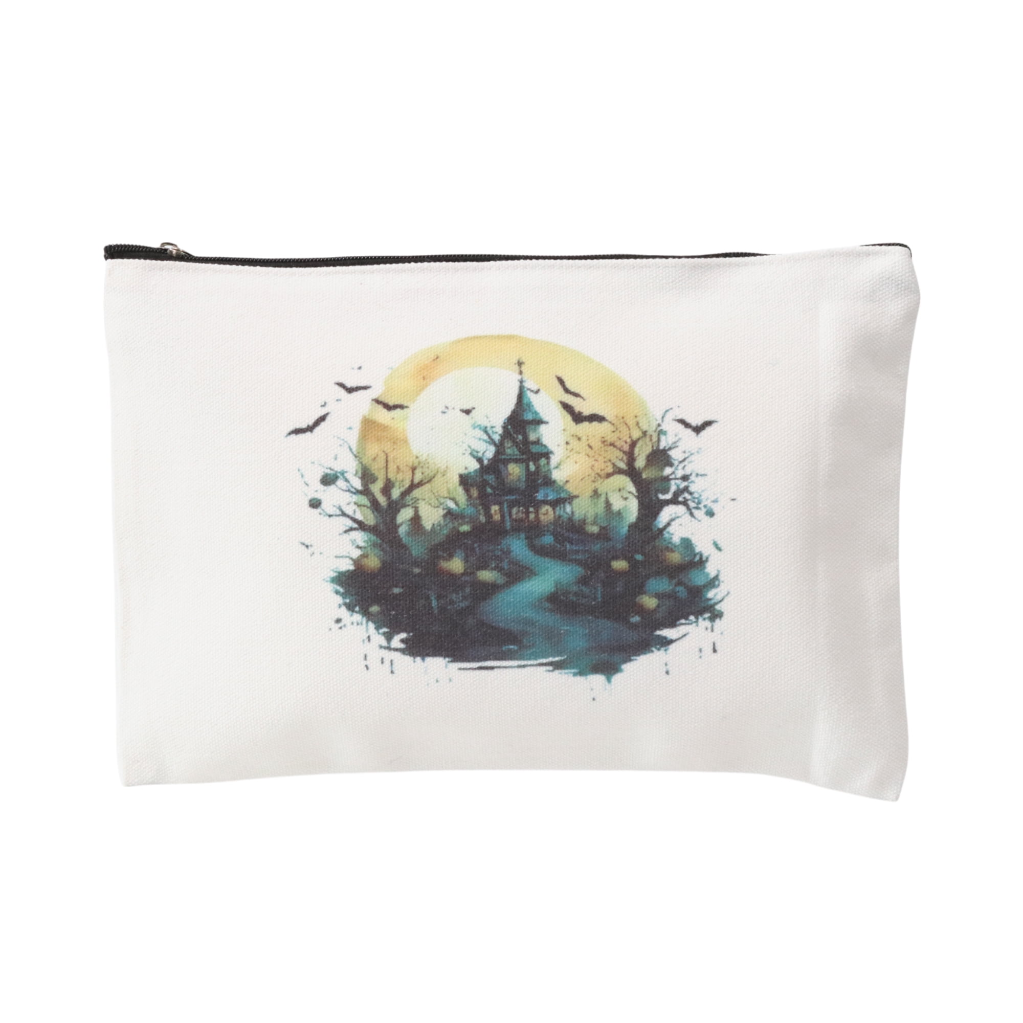 Unique Bargains 1 Piece Durable Halloween Castle Pattern Makeup Bag in White Color