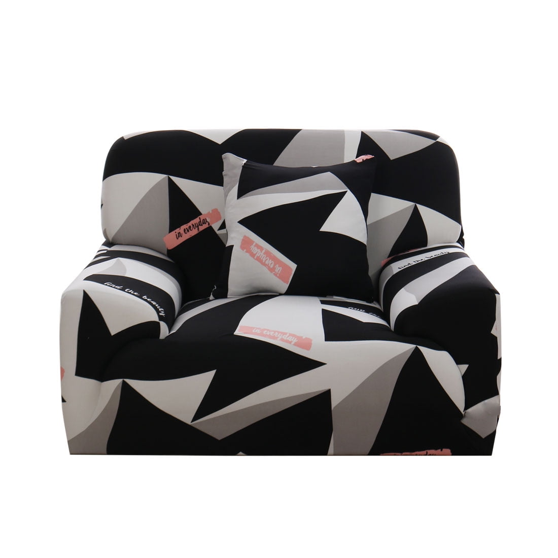 Unique Bargains 1-Piece Traditional Geometric stretch sofa cover, Black