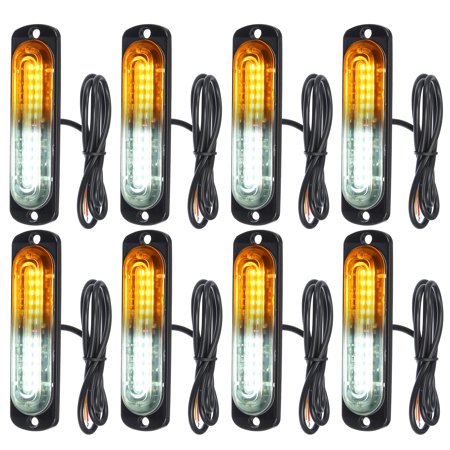 Unique Bargains 1 Set 12-LED Surface Mount Flashing Strobe Lights for Car LED Mini Grille Light Yellow White Light