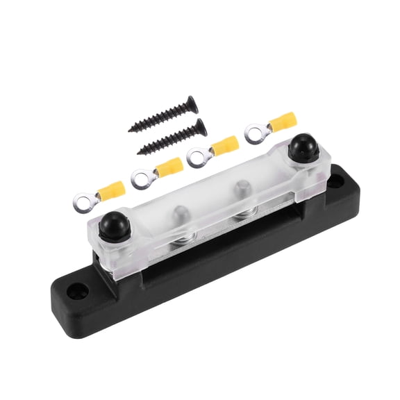 Unique Bargains 1 Set 2 Way Terminal Bus Bar Car Boat 150A Wire Block with Cover Metal Plastic Black