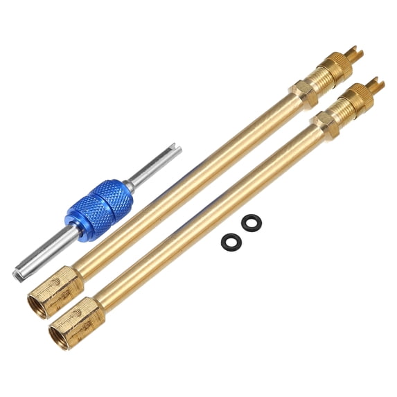 Unique Bargains 1 Set 4.72" Dually Valve Stem Extenders Straight Dual Tire Valve Extension for Car Truck RV Gold Tone