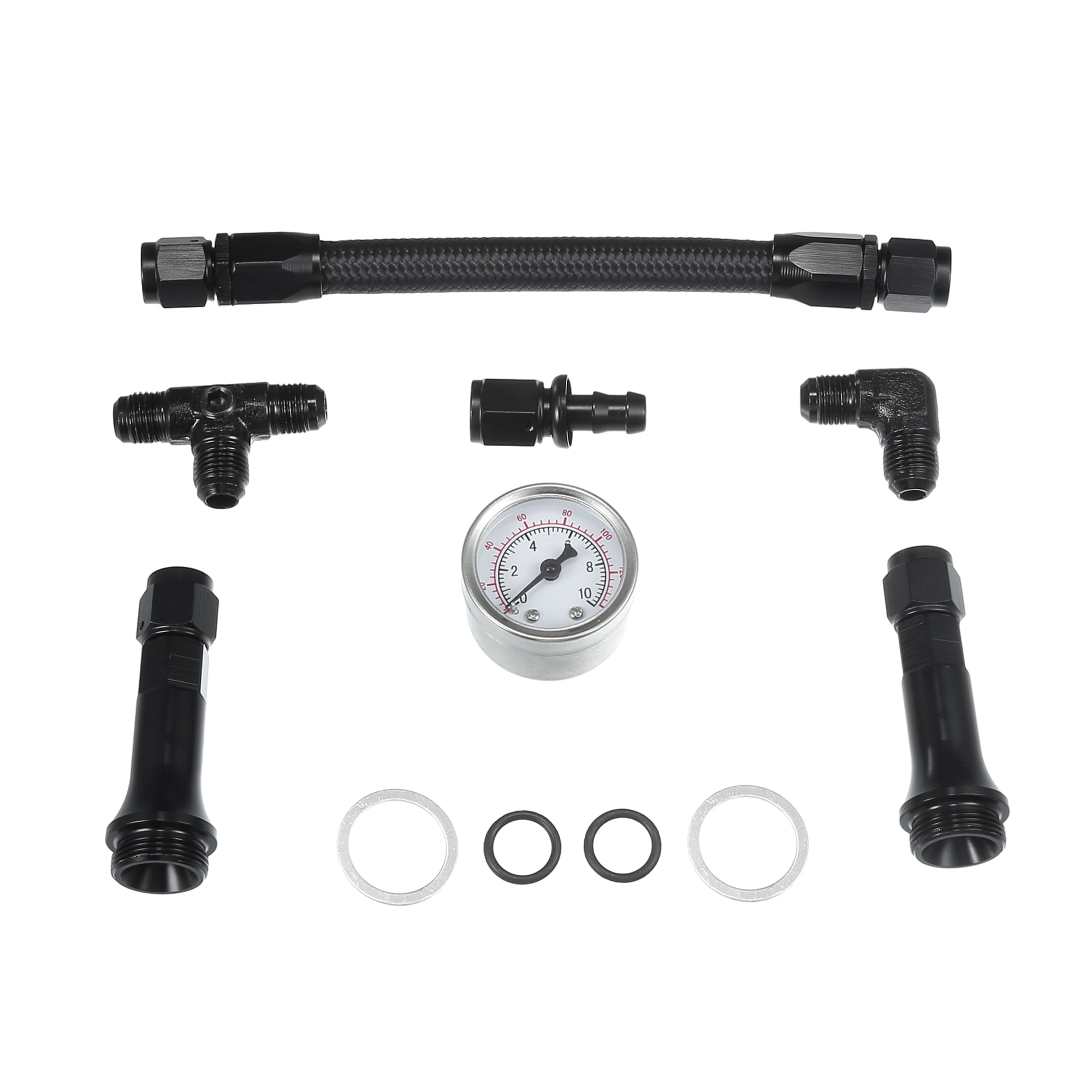 Unique Bargains 1 Set 4150 Braided Fuel Line with Pressure Gauge AN6