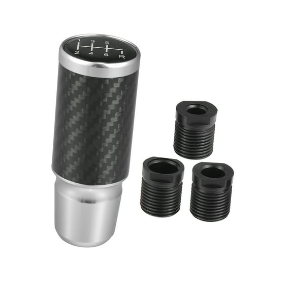 Unique Bargains 1 Set 6 Speed Carbon Fiber Pattern Silver Tone Car Gear Shift Knob Adapter