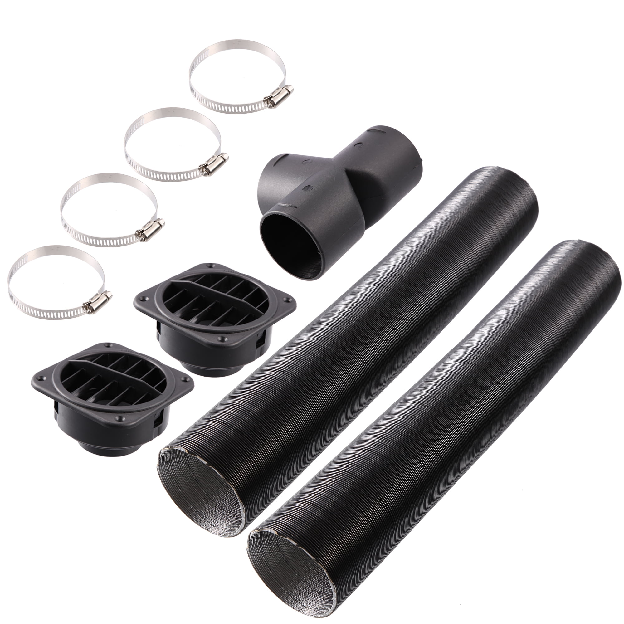 Unique Bargains 1 Set 60mm Auto Car Heater Duct Kit with Outlet Connector Air Vent Outlet Hose Clip Black Suit T Shape