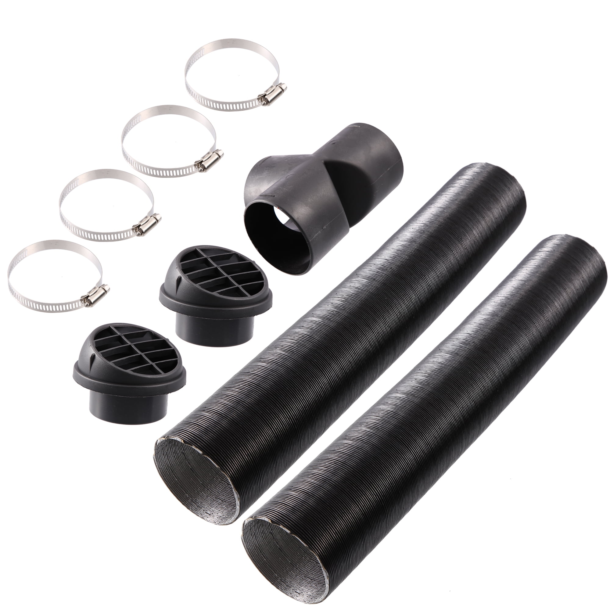 Unique Bargains 1 Set 75mm Auto Car Heater Duct Kit with Outlet Connector Air Vent Outlet Hose Clip Black Fit T Pipe