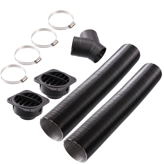 Unique Bargains 1 Set 75mm Auto Car Heater Duct Kit with Outlet Connector Air Vent Outlet Hose Clips Black Suit Y Tube
