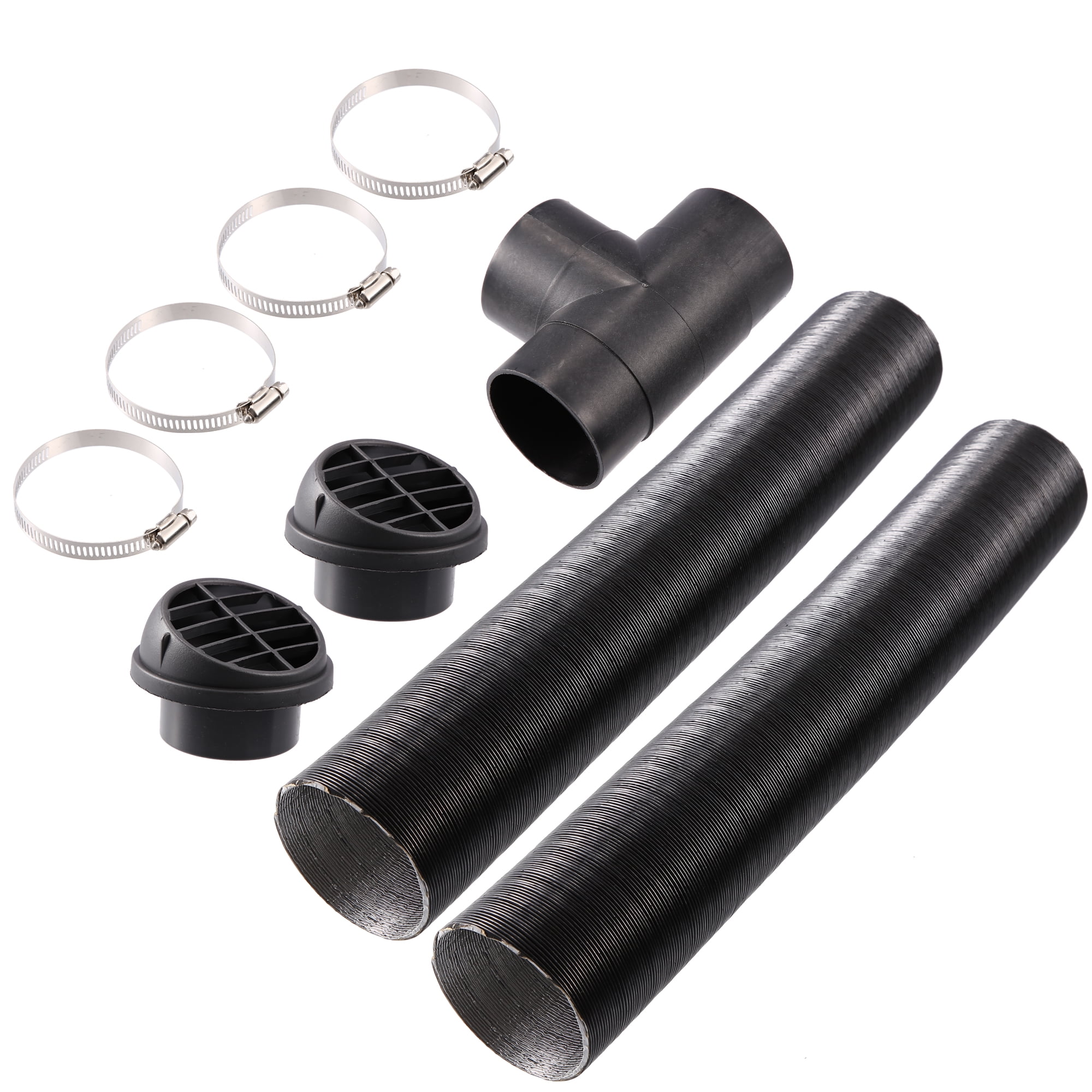 Unique Bargains 1 Set 75mm Auto Heater Duct Kit with Outlet Connector Air Vent Outlet Hose Clips Black Suit T Shape Pipe
