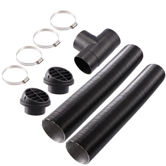 Unique Bargains 1 Set 75mm Auto Heater Duct Kit with Outlet Connector Air Vent Outlet Hose Clips Black Suit T Shape Pipe