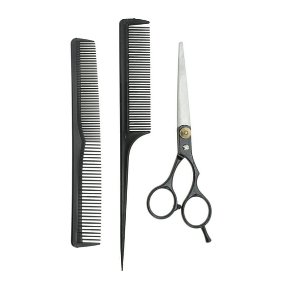 Unique Bargains 1 Set Adjustable Flat Shear Hair Cutting Scissors for Hair Styling Silver Tone Black