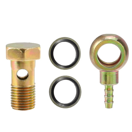 Unique Bargains 1 Set Banjo Bolt Kit M14x1.5 Brake Line Fitting Adapter with Copper Washers for Car Iron Bronze Tone