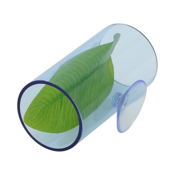 Unique Bargains 1 Set Betta Fish Acrylic Tube Tunnel Hollow Betta Fish Cave with Betta Leaf and Suction Cup Blue