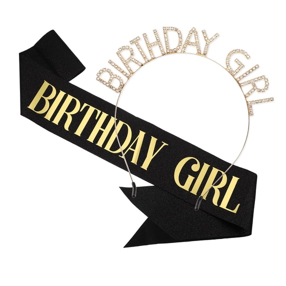 Unique Bargains 1 Set Birthday Girl Headband Tiara for Women Girl Rhinestone Happy Birthday Accessories Gold Tone Letter