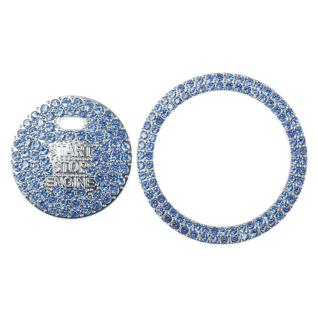 Universal Engine Start Stop Button Cover, Car One Click Push Start Button Ring Sticker Faux Crystal Rhinestone Ignition Button Trim Blue, 1 Set
