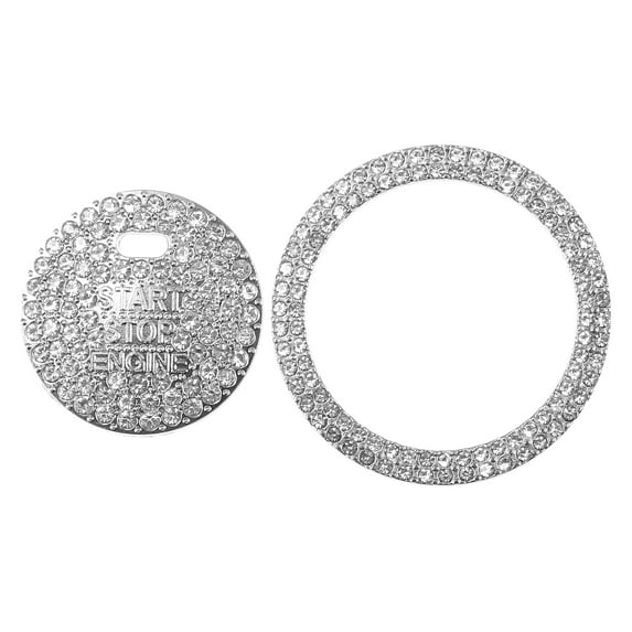 Universal Engine Start Stop Button Cover, Car One Click Push Start Button Ring Sticker Faux Crystal Rhinestone Ignition Button Trim with Hole White, 1 Set