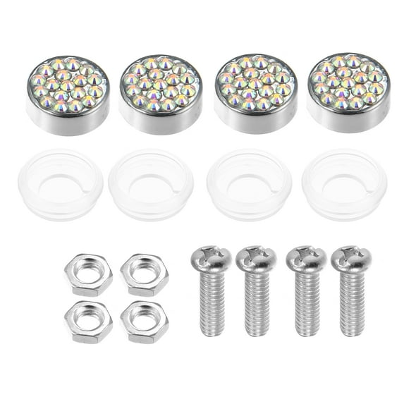 Unique Bargains 1 Set Bling Car License Plate Fasteners Screws Caps Universal License Plate Bolt Cap Washer Multicolor