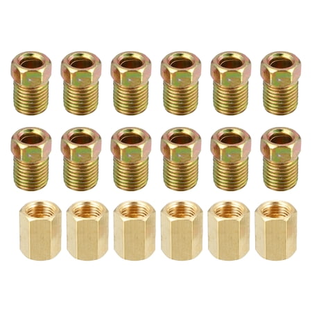 Unique Bargains 1 Set Brake Line Fittings Assortment for 3/16" Brake Line Tube with 6 Unions 12 Nuts Gold Tone