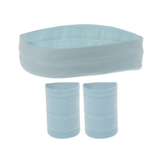 Unique Bargains 1 Set Breathable Headband with Wristband Sweat Headband for Sport Sky Blue