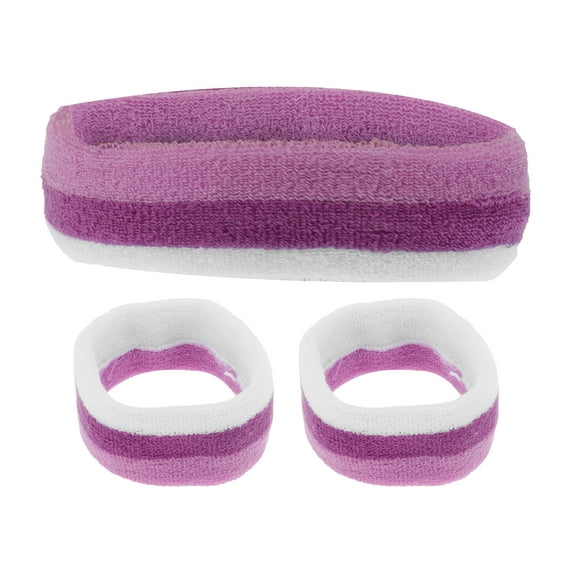 Unique Bargains 1 Set Breathable Headband with Wristband Sweat Headband for Sport White Purple