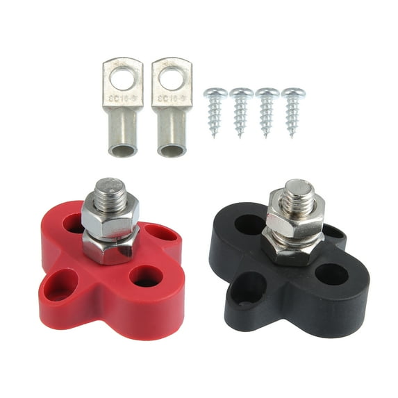 Unique Bargains 1 Set Bus Bar M8x1.25 Terminal Block Power Single Stud Battery Junction Post for Truck RV Boat Black Red