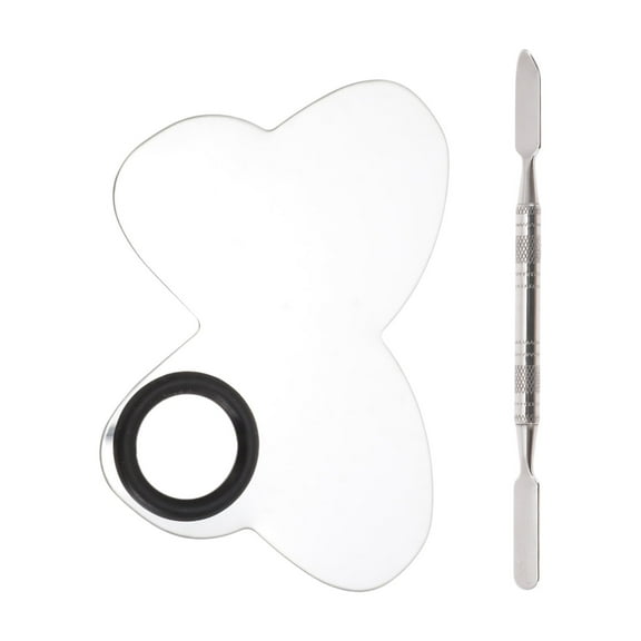 Unique Bargains 1 Set Butterfly Finger Hole Foundation Spatula Makeup Mixing Palettes Small Silver Tone
