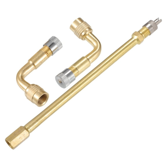 Unique Bargains 1 Set Car 5.51" Tire Inflator Valve Adaptor with 2pcs Brass 90 Degree Tire Valve Stem Extension Adaptor