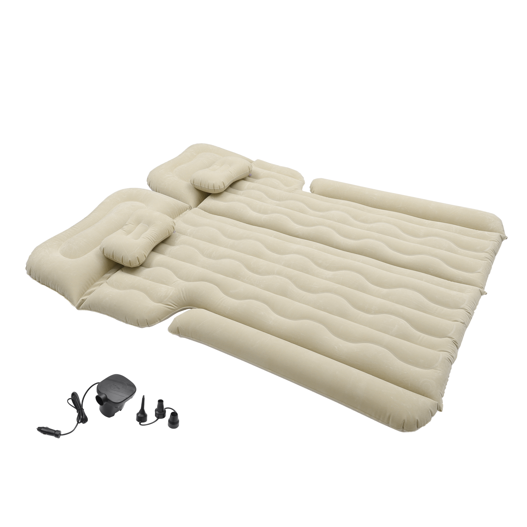 Unique Bargains 1 Set Car Air Mattress Camping Bed Air Bed Mat Sleeping Mat with Air Pump for Car Travel Camping Beige