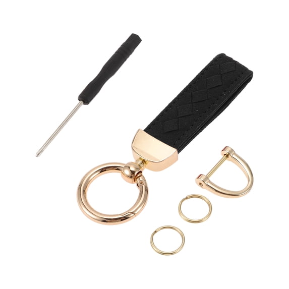 Unique Bargains 1 Set Car Keychain Universal Key Chain with Ring for Key Fobs for Women Faux Leather Black Gold Tone