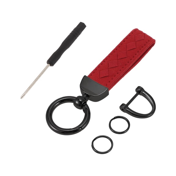 Unique Bargains 1 Set Car Keychain Universal Key Chain with Ring for Key Fobs for Women Faux Leather Red
