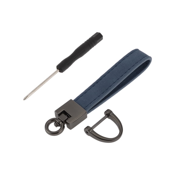 Unique Bargains 1 Set Car Keychain Universal Key Chain with Ring for Key Fobs for Women Zinc Alloy Faux Leather Blue