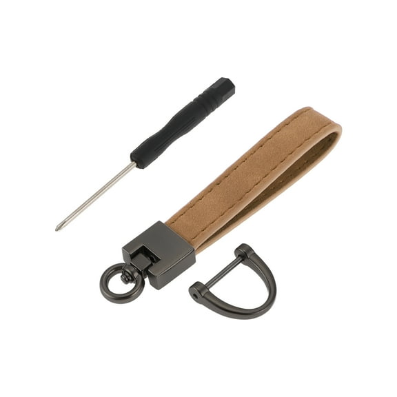 Unique Bargains 1 Set Car Keychain Universal Key Chain with Ring for Key Fobs for Women Zinc Alloy Faux Leather Coffee