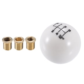 Unique Bargains 1 Set Car Manual 5 Speed Ball Gear Shift Knob Round Shifter Universal for Cars White with Adapter