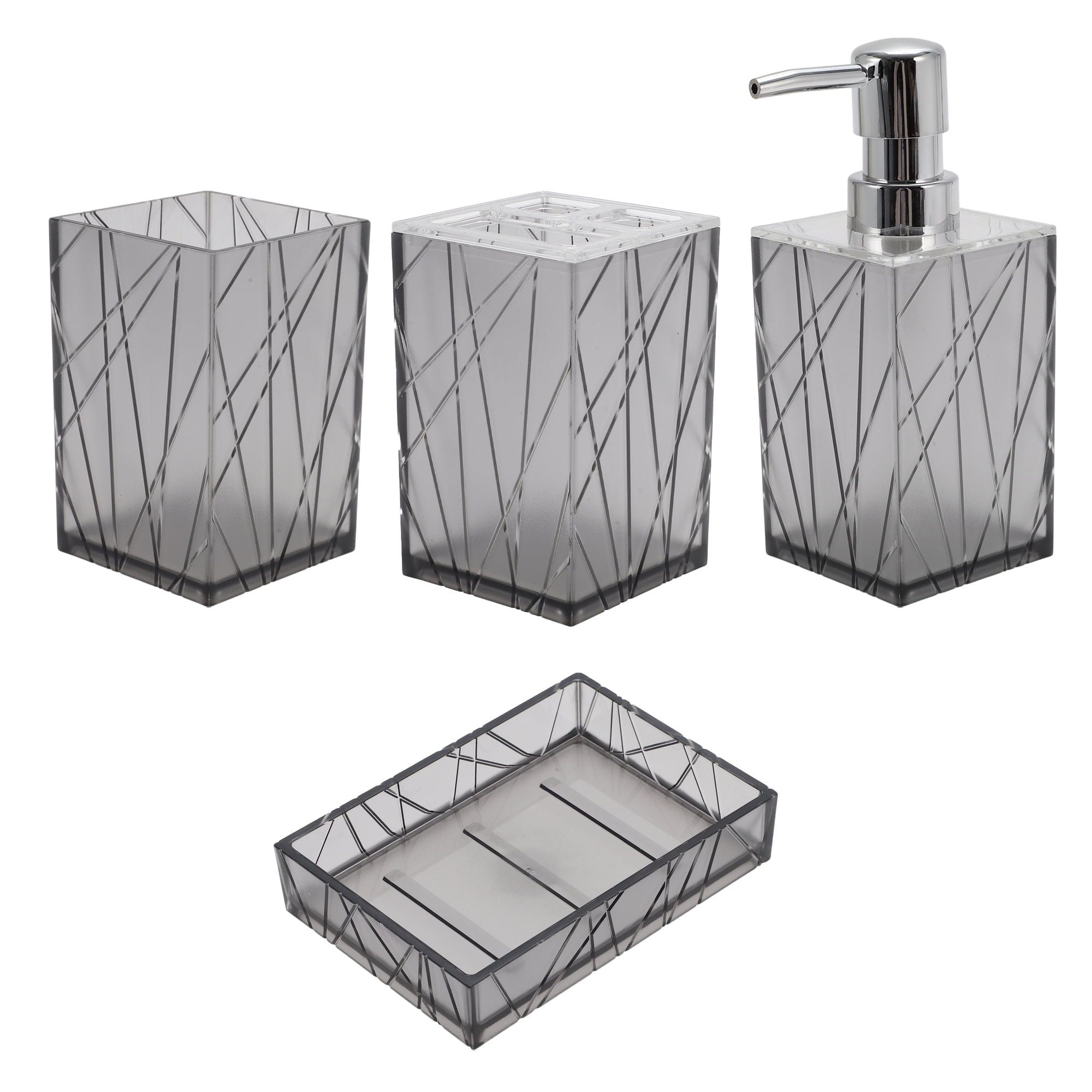 Unique Bargains 1 Set  Classic Soap Pump Dispenser Set for Bathroom for Laundry Rooms Gray