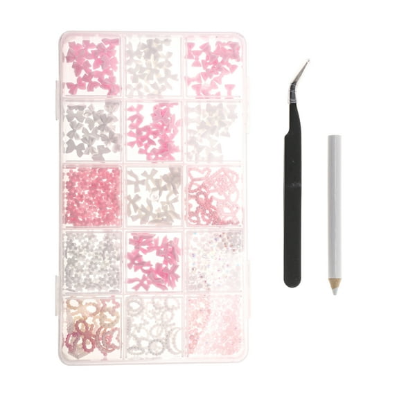 Unique Bargains 1 Set Colorful 15 Grids Rhinestone Nail Supplies Pink White