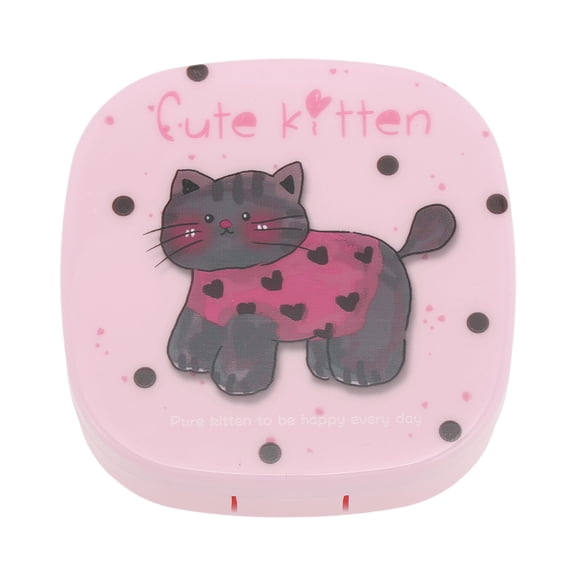 Unique Bargains 1 Set Contact Lens Case Cartoon Cat Lens Storage Case Pink