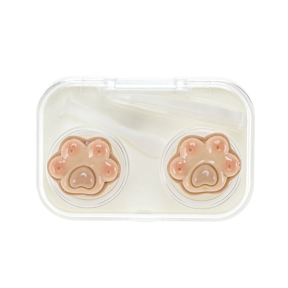 Unique Bargains 1 Set Contact Lens Case Contact Lens Container Contact Lens Carrier Brown Cute Paw Pattern 2.68"x1.77"x1.1" White
