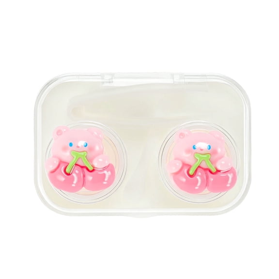 Unique Bargains 1 Set Contact Lens Case Contact Lens Container Contact Lens Carrier Cherry Bears Pattern 2.6"x1.65"x1.1" White