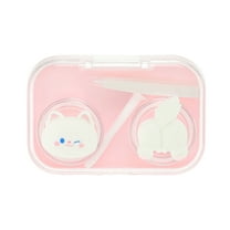 Unique Bargains 1 Set Contact Lens Case Contact Lens Container Contact Lens Carrier Kitten Style A 2.36"x1.65"x1.1" Pink