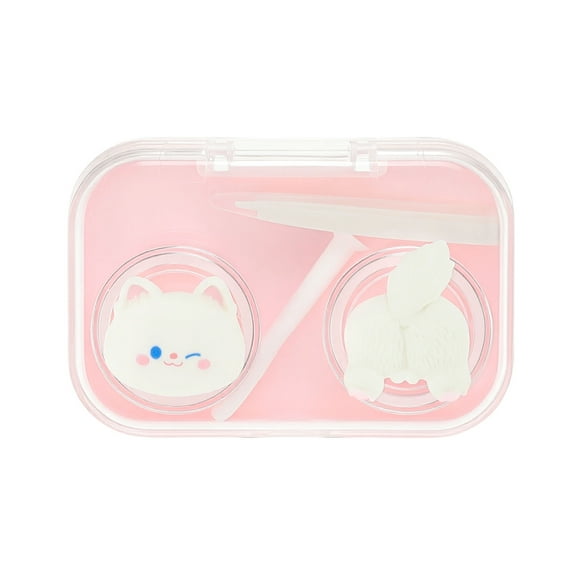 Unique Bargains 1 Set Contact Lens Case Contact Lens Container Contact Lens Carrier Kitten Style A 2.36"x1.65"x1.1" Pink