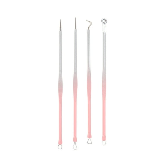 Unique Bargains 1 Set Convenient Full Moon Pimple Extractor Kit Pink Silver Tone